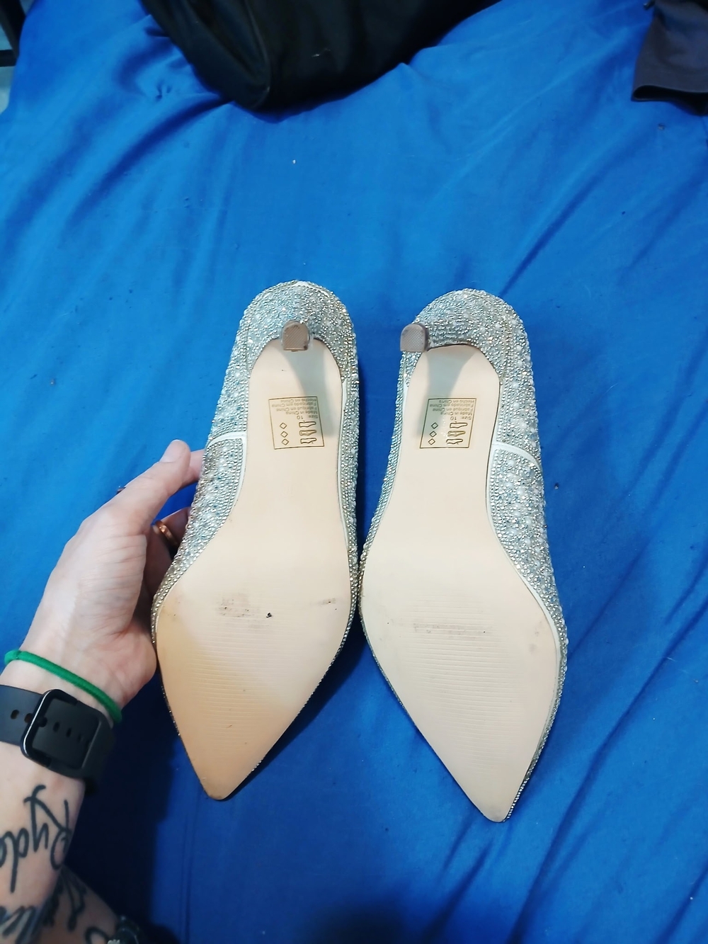 Signature Champagne Pearl & Rhinestone Stiletto Heels - Picture 4 of 7